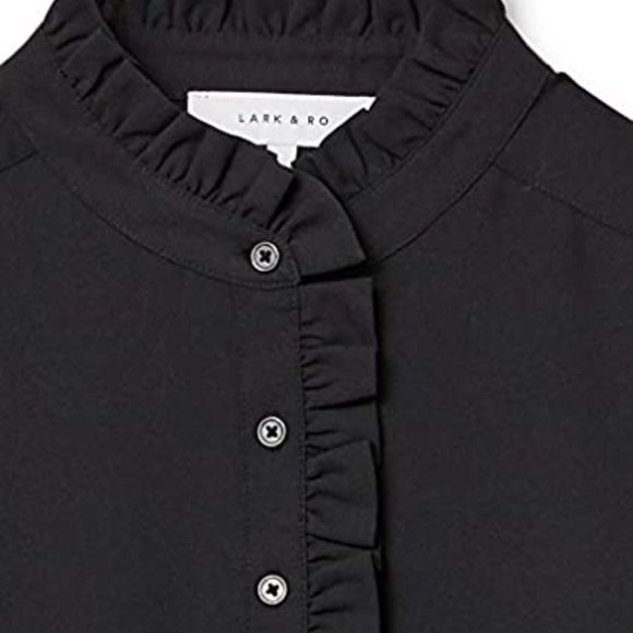 Womens Long Sleeve Ruffle Placket Button-up Blouse - Picture 3 of 5